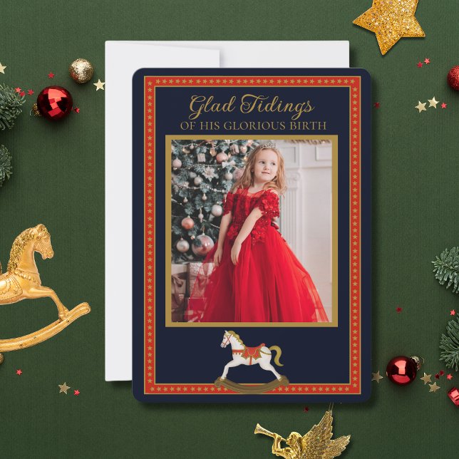 Glad Tidings Rocking Horse Photo Flat Holiday Card Julkort (Skapare uppladdad)