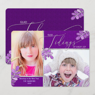 Glad Tidings Ultra Violet Holly Family 2-Photos Ho Julkort