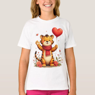 Glad Tiger som Håller en Hjärtballong T Shirt