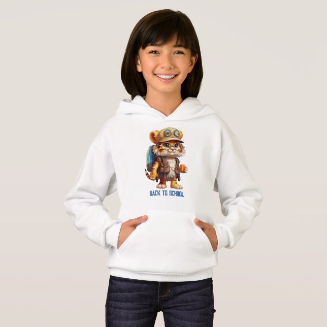 Glad tigerunge med ryggsäck och dricker t shirt (Hel framsida)