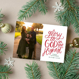 Glad till Gud Jul Fotokort Röd och Grönt Julkort