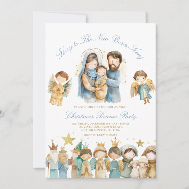 Glad till nyfödd julmiddag för Kung Nativitet Inbjudningar (Framsida)
