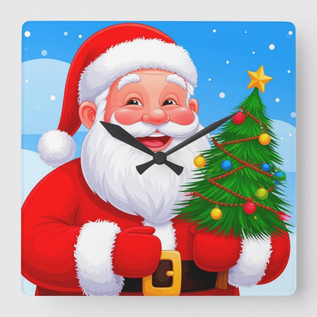 Glad tomte fyrkantig klocka (Framsida)