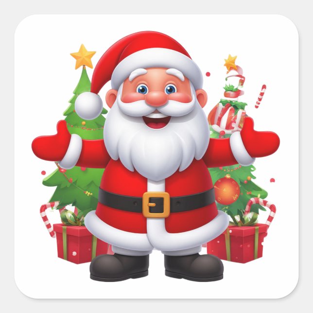 Glad tomte fyrkantigt klistermärke (Framsida)