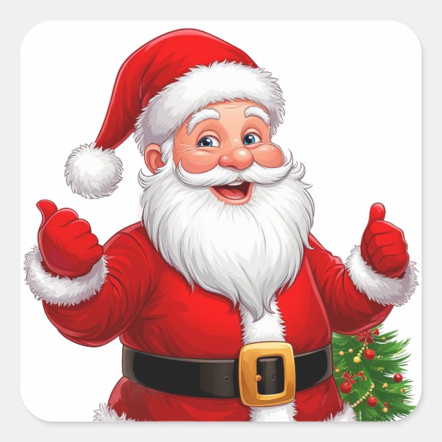 Glad tomte fyrkantigt klistermärke (Framsida)