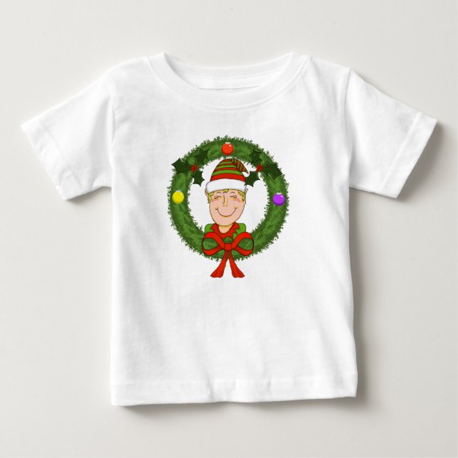 Glad tomte i krans, klänning för småbarn med ruffl tee shirt (Framsida)