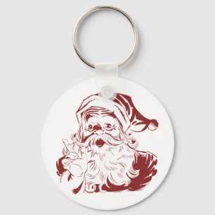 Glad tomte i röd kul retro God Jul Nyckelring