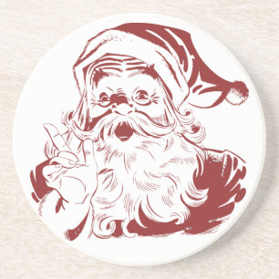 Glad tomte i röd kul retro God Jul Underlägg Sandsten