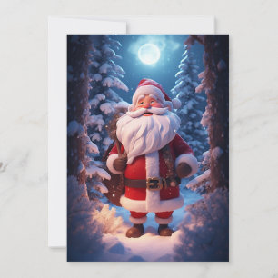 Glad tomte i snöig skog julkort