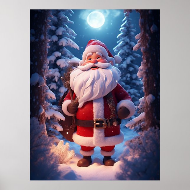 Glad tomte i snöig skog poster (Framsidan)