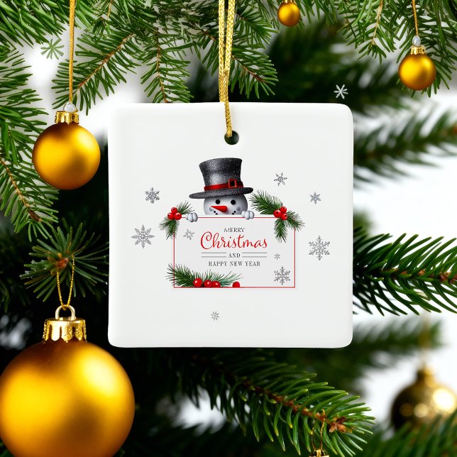 Glad tomte jul nyårshälsningar julgransprydnad keramik (Skapare uppladdad)