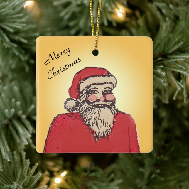 Glad tomte med din text julgransprydnad keramik (Träd)