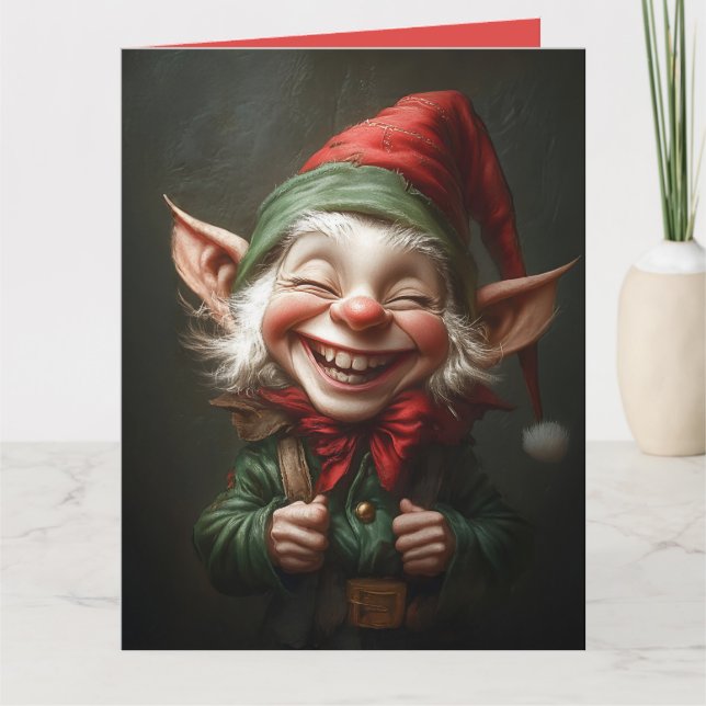 Glad Tomte med ett Stort Leende Kort (Framsida)
