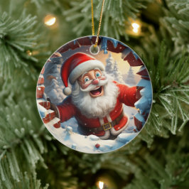 Glad tomte njuter av vintern. julgransprydnad keramik