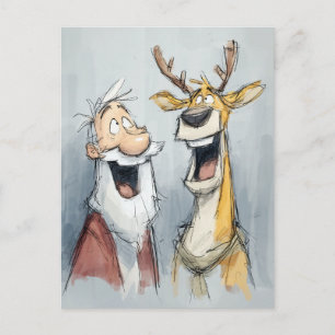 Glad Tomte och renar skrattar Vykort