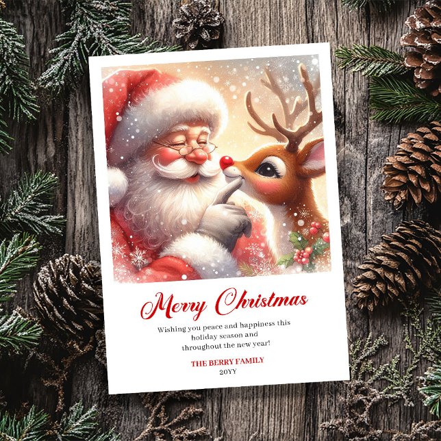 Glad tomte och Rudolf God Jul hälsning  Julkort (Joyful Santa And Rudolph Merry Christmas Greeting Card)