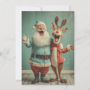 Glad Tomte och Rudolf jublar Julkort