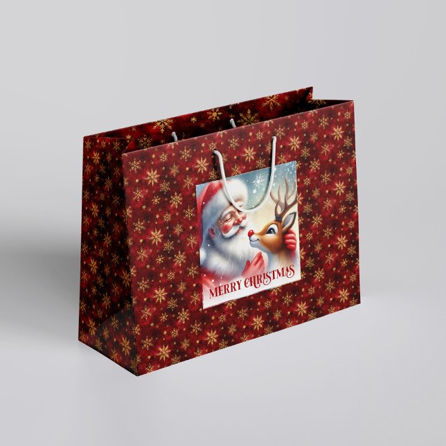 Glad tomte och Rudolf jul tecknad påse (Joyful Santa and Rudolph Holiday Cartoon Bag)