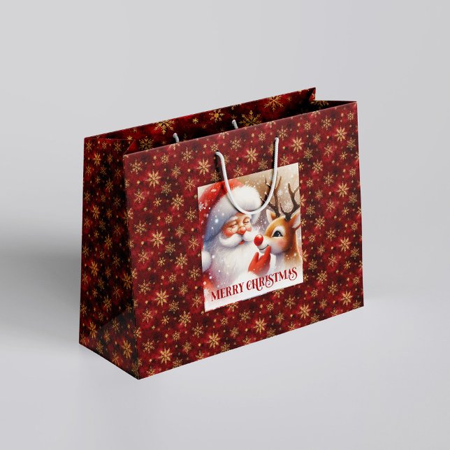 Glad Tomte och Rudolf Jul Tecknad Presentförpackni (Joyful Santa and Rudolph Christmas Cartoon Gift Bag)