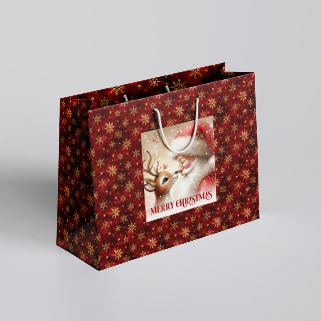 Glad Tomte och Rudolf Jul Tecknad Presentpåse (Happy Santa and Rudolph Christmas Cartoon Gift Bag)