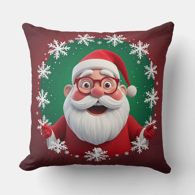 Glad tomte omgiven av snöflingor kudde (Framsida)
