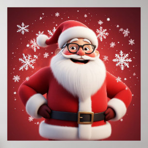 Glad tomte omgiven av snöflingor poster