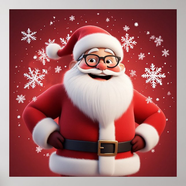 Glad tomte omgiven av snöflingor poster (Framsidan)