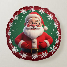 Glad tomte omgiven av snöflingor rund kudde