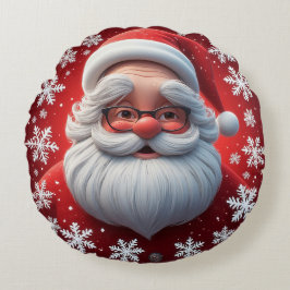 Glad tomte omgiven av snöflingor rund kudde