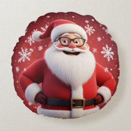 Glad tomte omgiven av snöflingor rund kudde