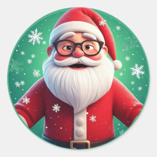 Glad tomte omgiven av snöflingor runt klistermärke