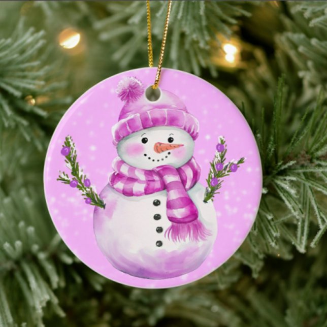 Glad tomte rosa personlig julgransprydnad keramik (Personalize the back with your own message)