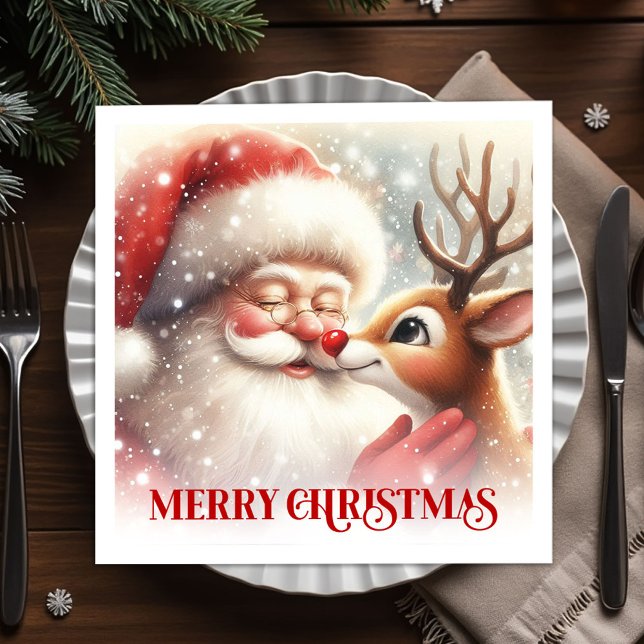 Glad Tomte Rudolf Jul Dukar Bordsservetter Party Pappersservett (Jolly Santa Rudolph Christmas Table Napkins for Parties)