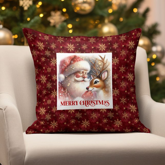 Glad tomte Rudolf julkudde semester smiler  Kudde (Cheerful Santa Rudolph Xmas Pillow Holiday Smiles )