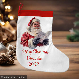 Glad tomte rustic anpassningsbart namn redigerbart stor julstrumpa