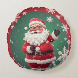 Glad tomte snöflinga jul firande glädje 🎅 rund kudde