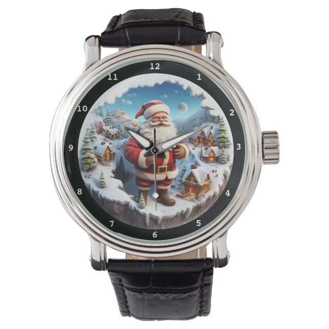 Glad tomte snöig by armbandsur (Framsida)