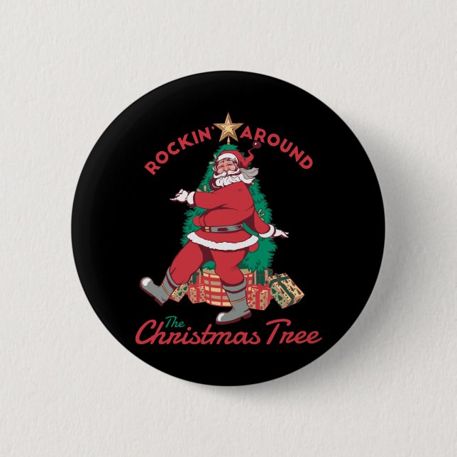 Glad Tomte som Rockar runt Julgranen Knapp (Framsida)