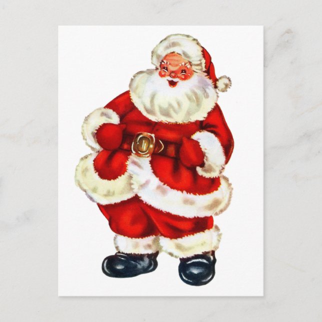 Glad tomte, vintage julfirande vykort (Framsida)