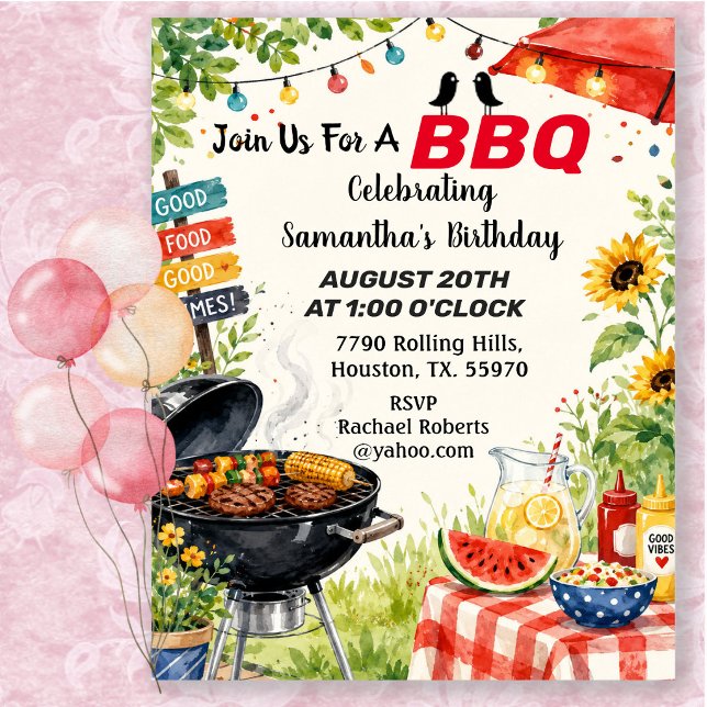 Glad Trädgårdsbarbecue Sommar Födelsedag Inbjudningar (Skapare uppladdad)