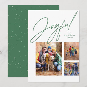 Glad tre foto grön familj jul firande julkort
