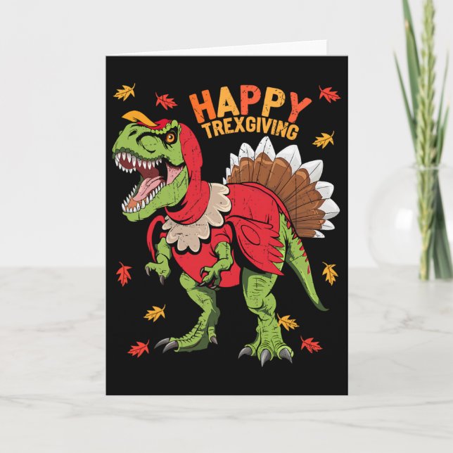 Glad Trexgiving T Rex Dinosaur Kalkon Tackgivnings Kort (Framsida)
