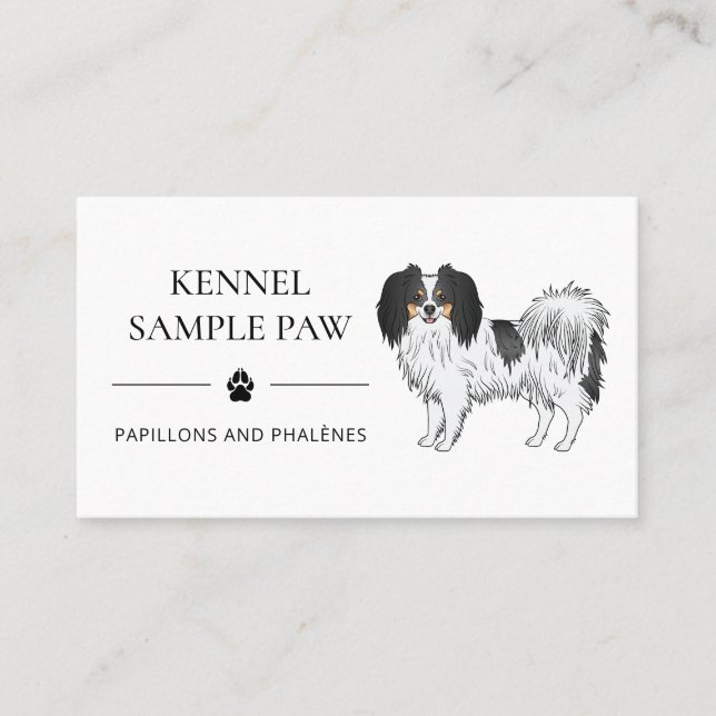 Glad Tricolor Phalène Hund Kennel Och Uppfödare Visitkort (Framsida)