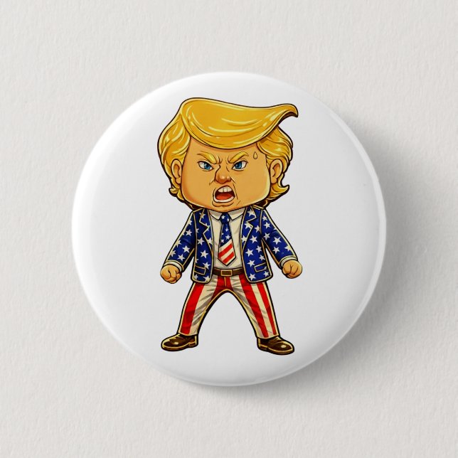 Glad Trump Lapel Chibi Tecknad Patriotisk Meme Knapp (Framsida)