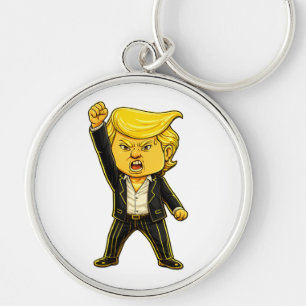 Glad Trump Reversnål Meme Fight Fight Ilsken Trump Rund Silverfärgad Nyckelring