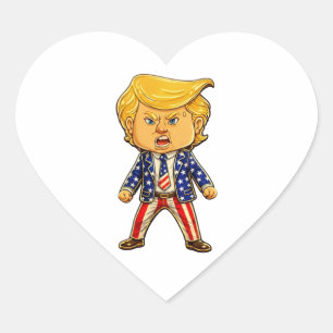 Glad Trump-trycknål Chibi- tecknad patriotisk meme Hjärtformat Klistermärke