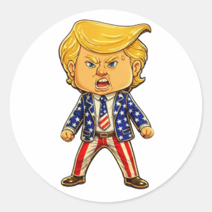 Glad Trump-trycknål Chibi- tecknad patriotisk meme Runt Klistermärke