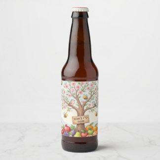 Glad Tu B'Shevat – Färgrik Blomning & Frukt Ölflaska Etikett