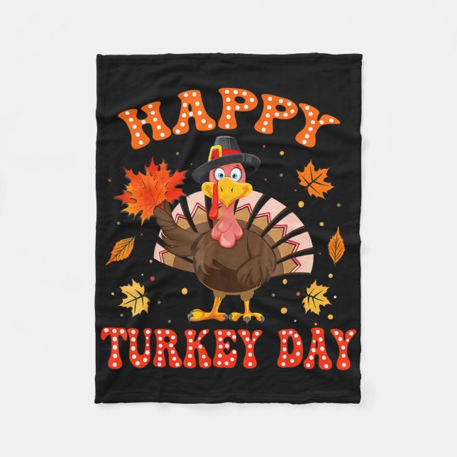 Glad turkdagströja för kvinnor Glad Thanksgiving Fleecefilt (Framsidan)