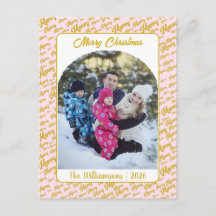 Glad typografi Jul Familjefoto Rosa Guld